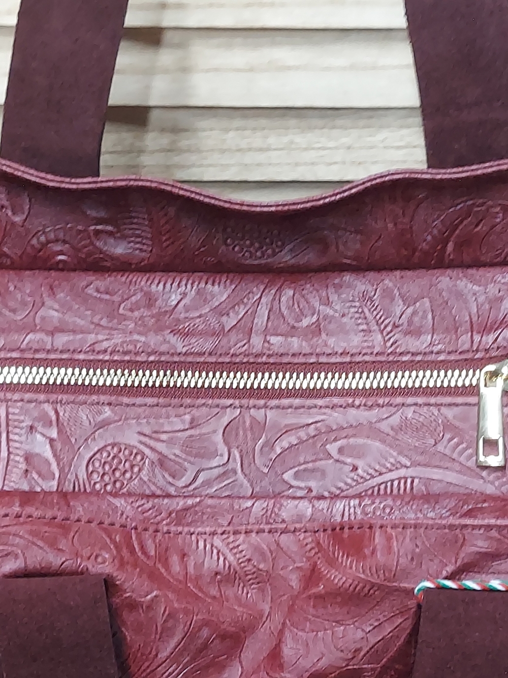 Viola Gigli Italian-Made Burgundy Floral Embossed Leather Tote - Picture 7 of 11